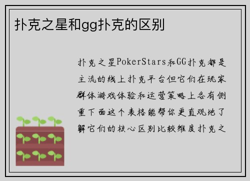 扑克之星和gg扑克的区别
